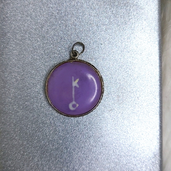 Charm Pendant Sterling Silver Astrological Symbol Chiron Hand Enameled Lavender - Picture 1 of 5